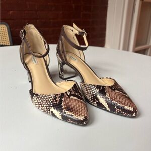 Brown Snake Print Ankle Strap Heels